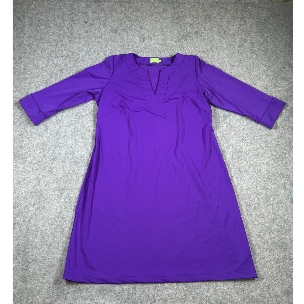 Katherine Way Shift Dress Womens XL Purple 3/4 Sleeve Nylon Stretch Made in USA